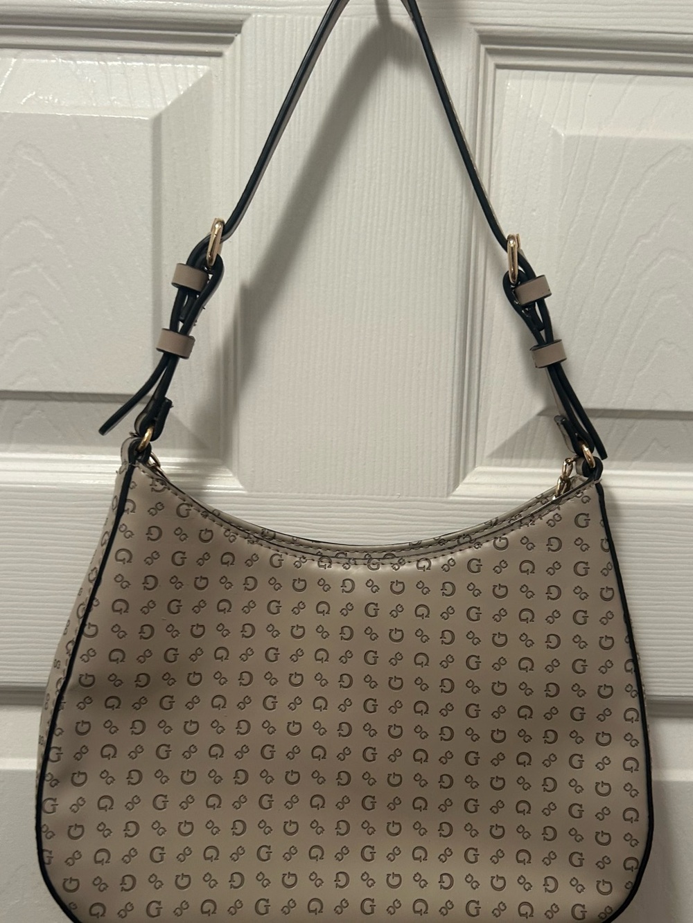 Guess Los Angeles Monogram Baguette Shoulder Bag Beige